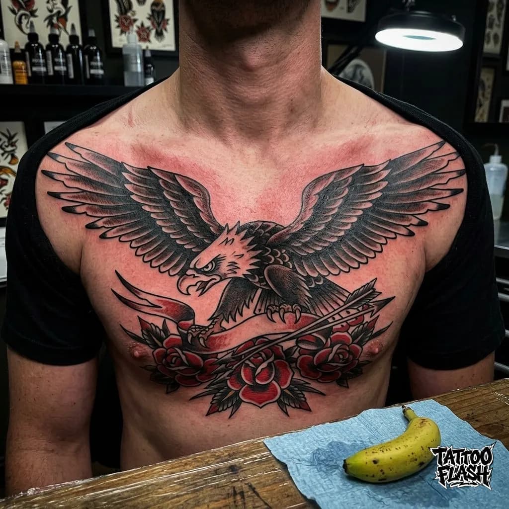 Traditional Eagle Chest Tattoo