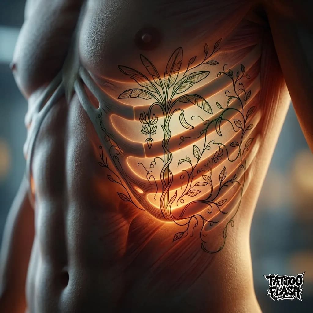 Fine-Line Botanical Rib Tattoo