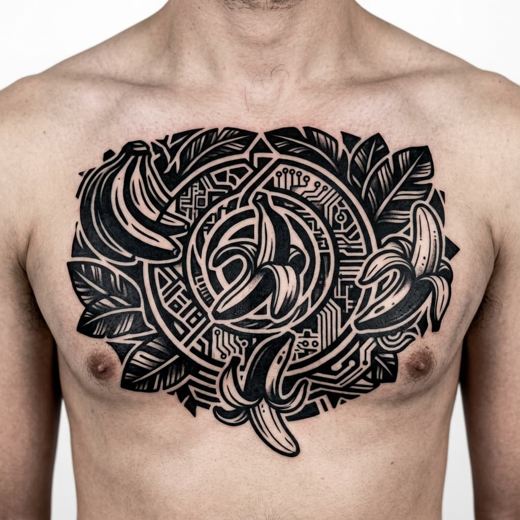 Blackwork Chest Tattoo Idea