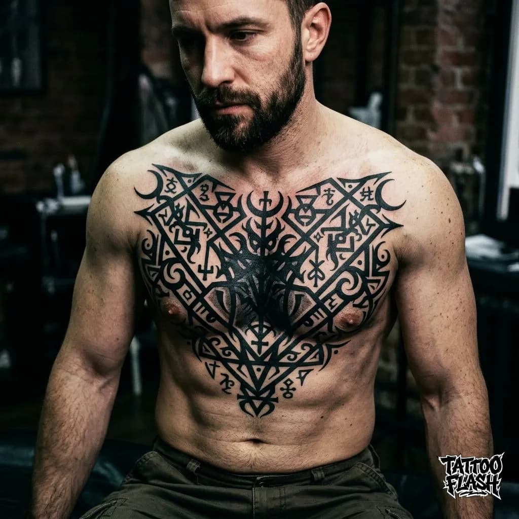 Blackwork Tattoo on Chest