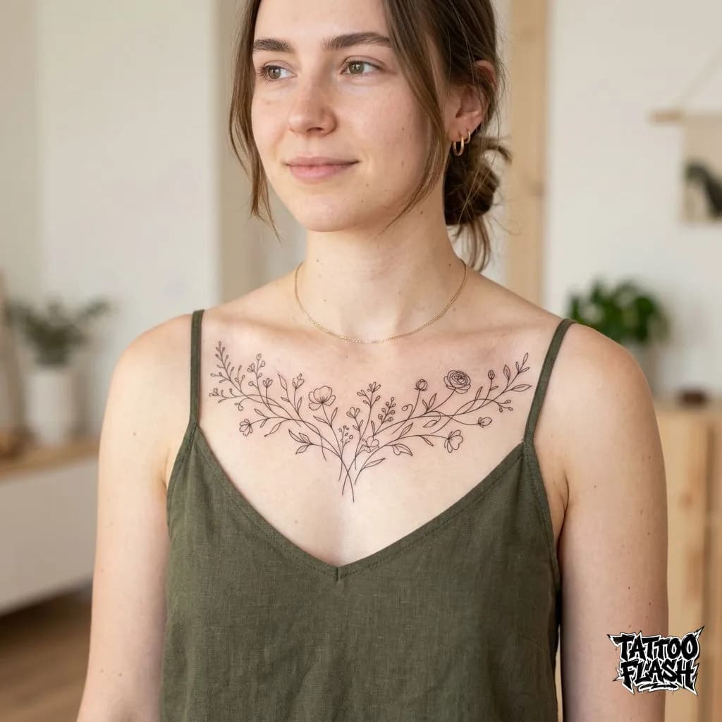 Fine-line Tattoo on Chest