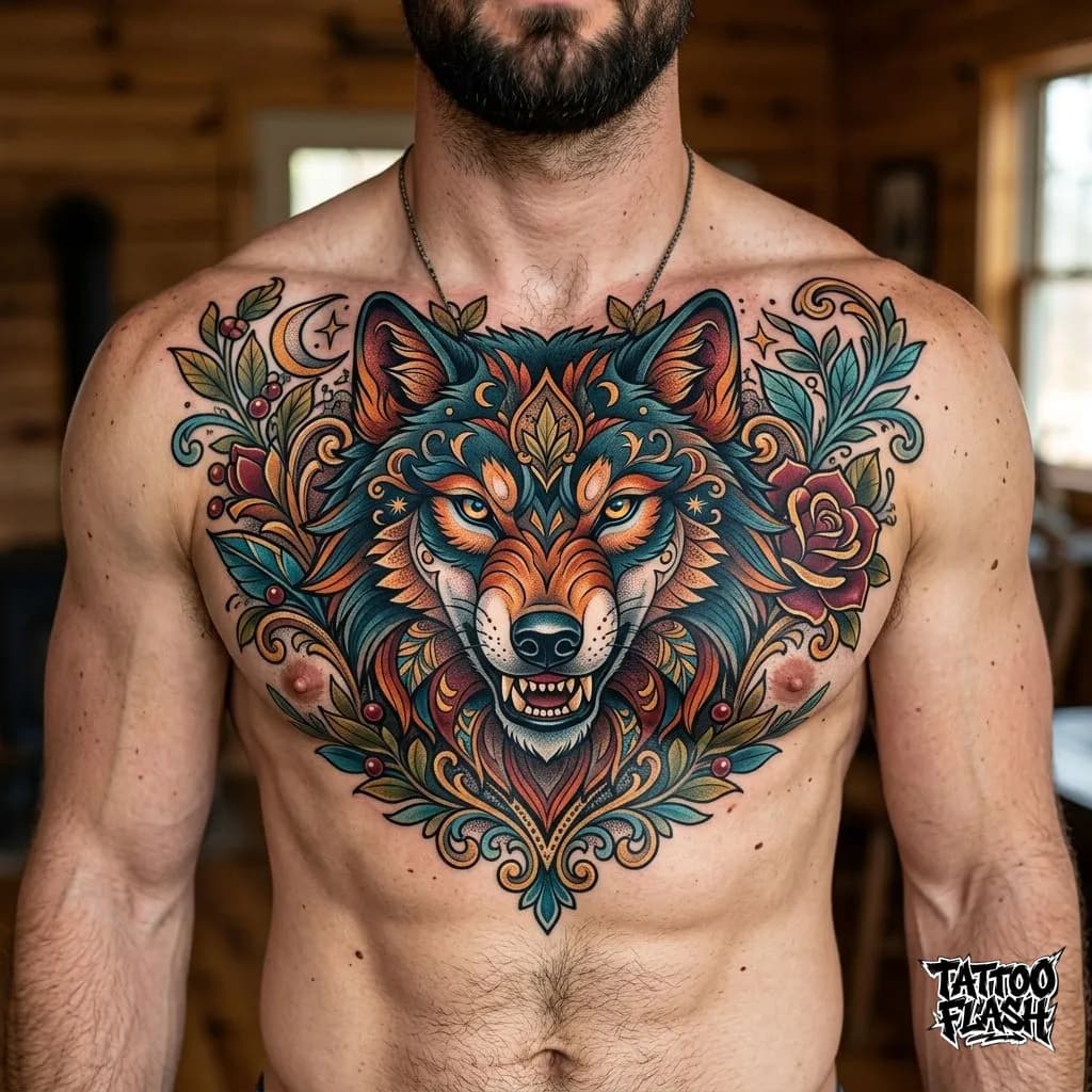 Neo-Traditional Tattoo on Chest