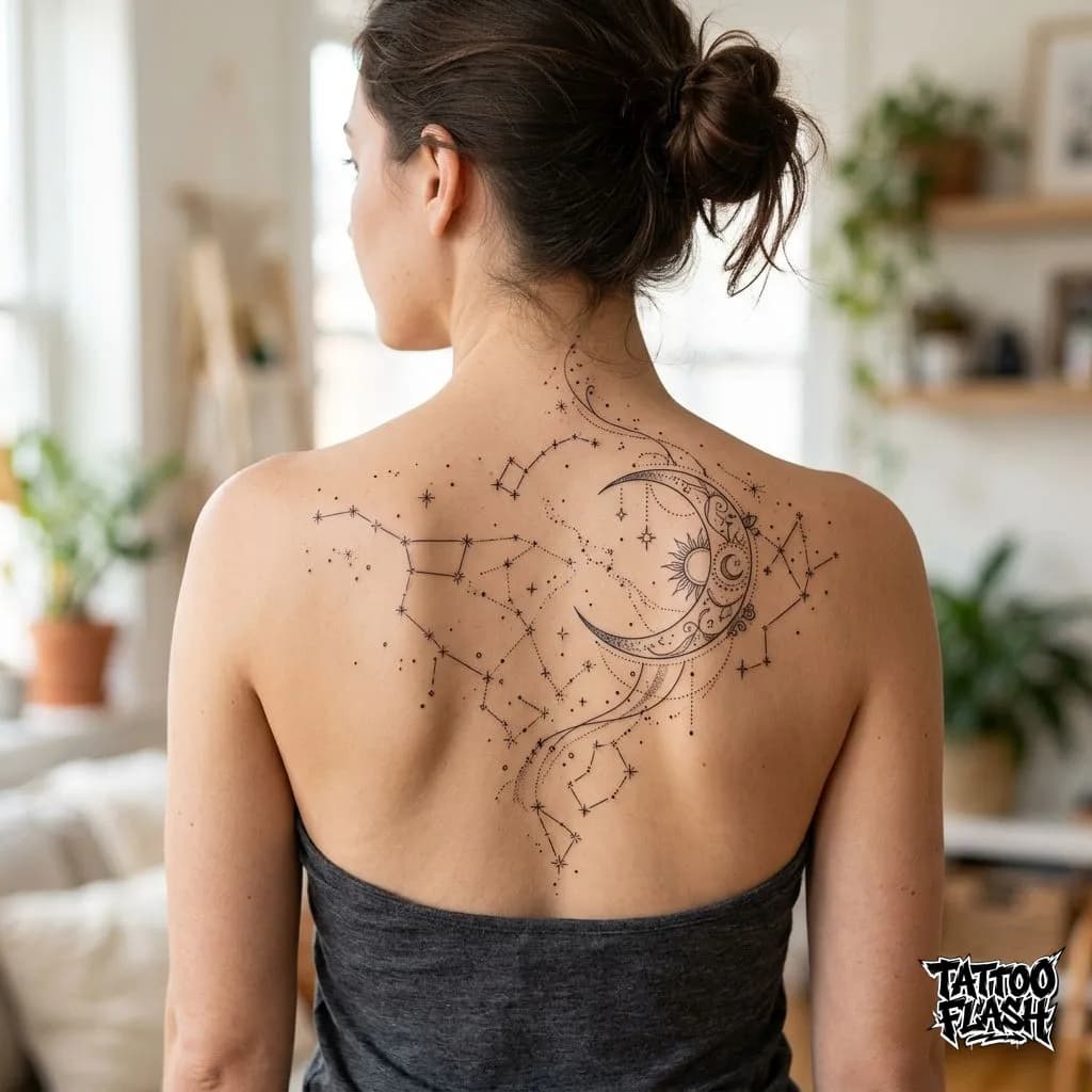 Fine-line Tattoo on Back (Upper)