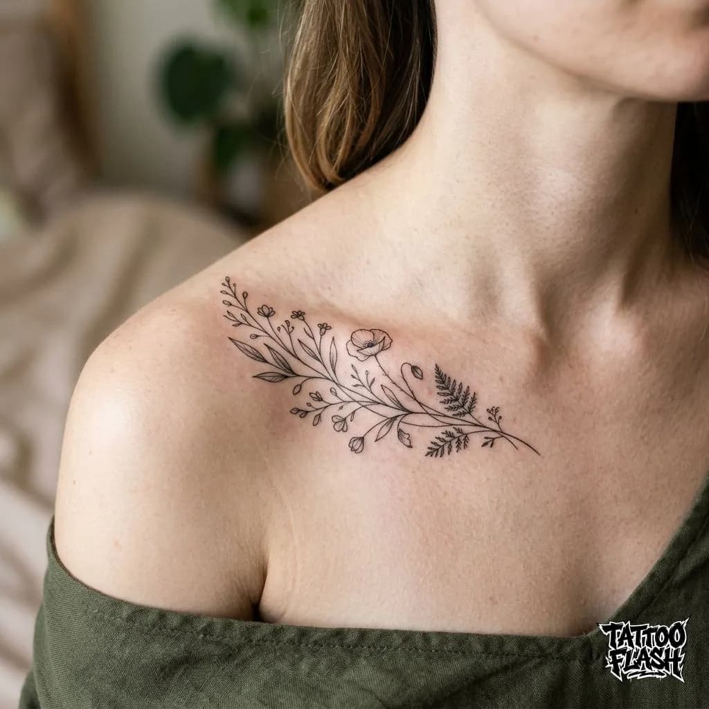 Fine-line Tattoo on Collarbone