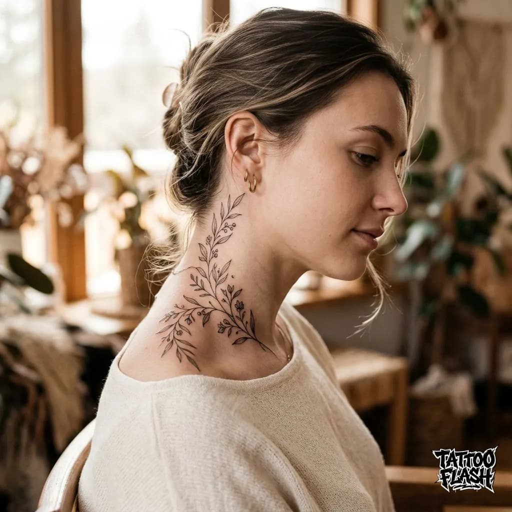 Fine-line Tattoo on Neck