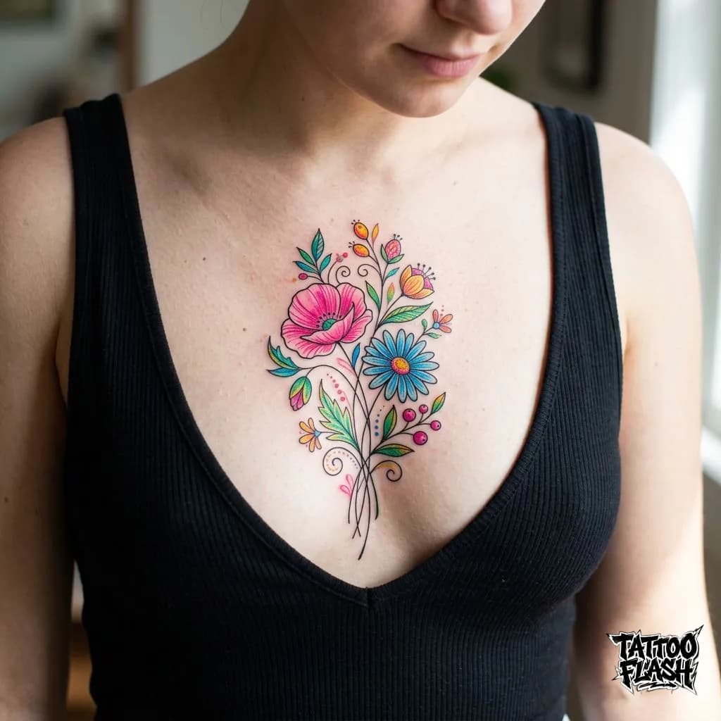 Fine-line Tattoo on Sternum