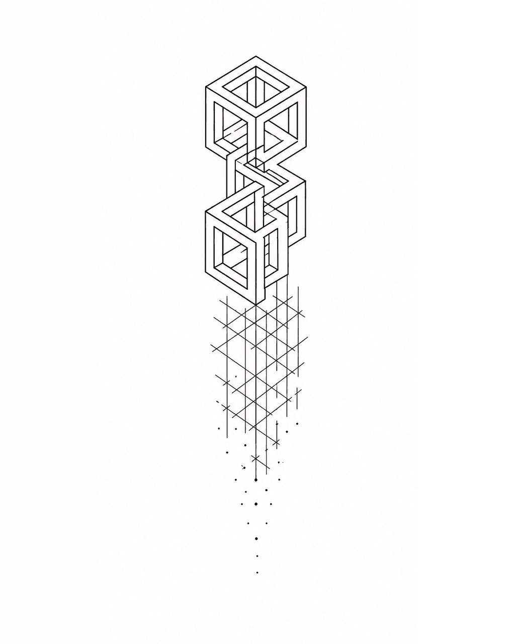 Interlocking impossible cube geometric calf tattoo design