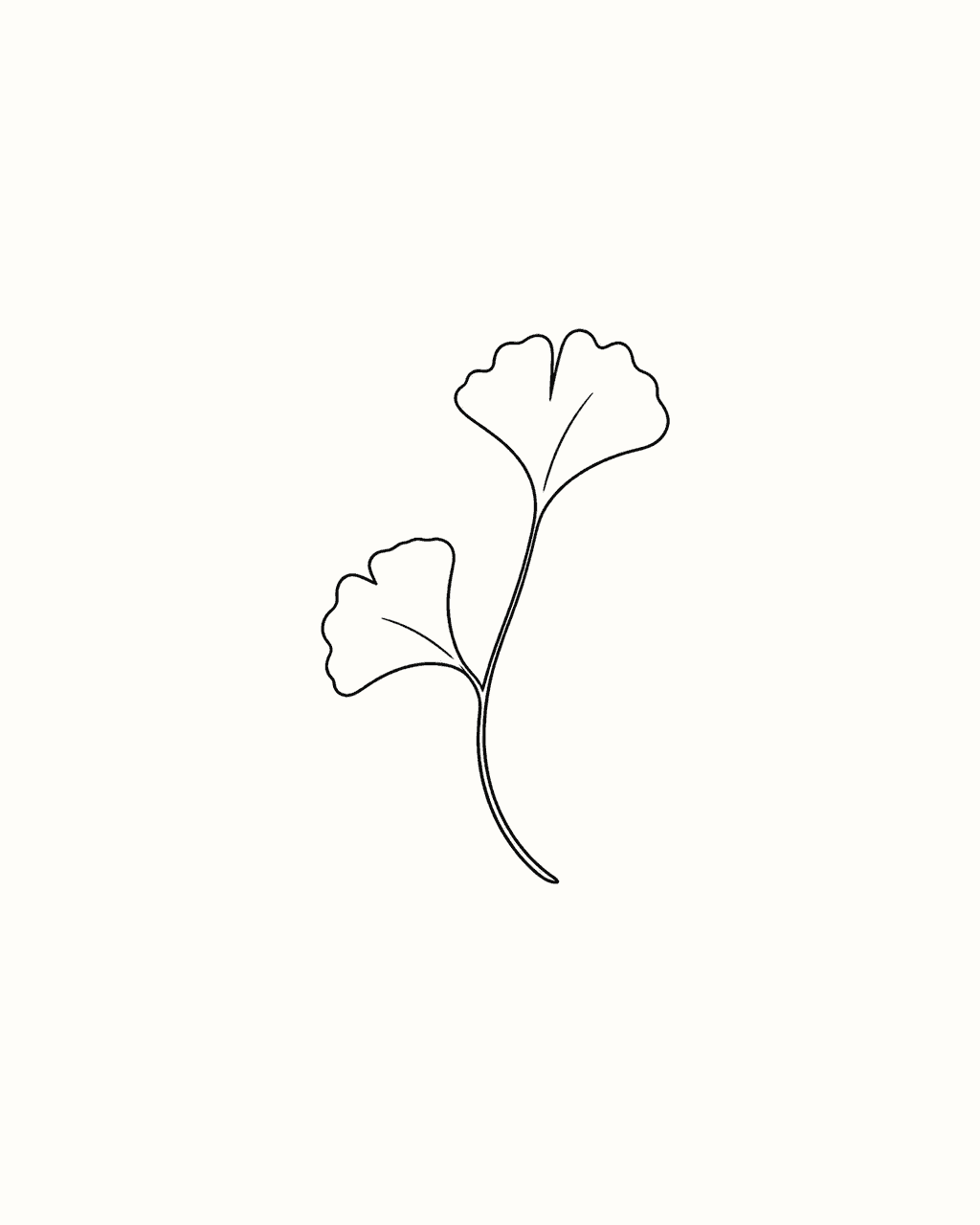 Minimalist two-leaf ginkgo behind-the-ear tattoo design