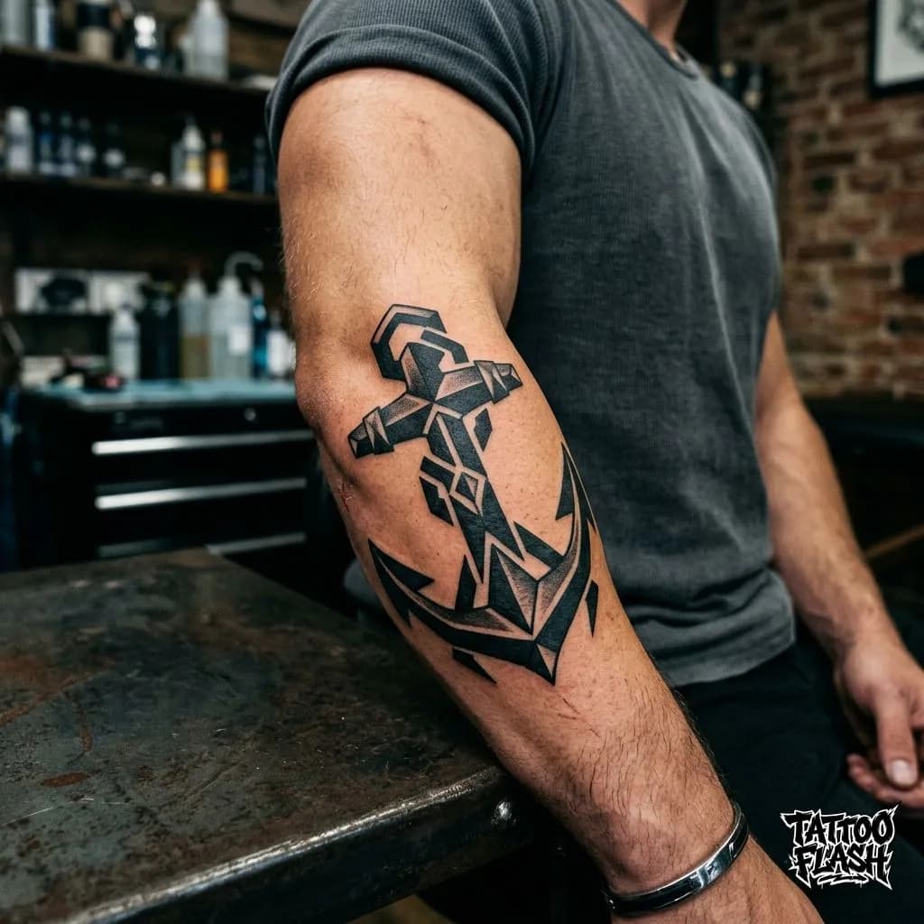 Geometric Blackwork Anchor Tattoo