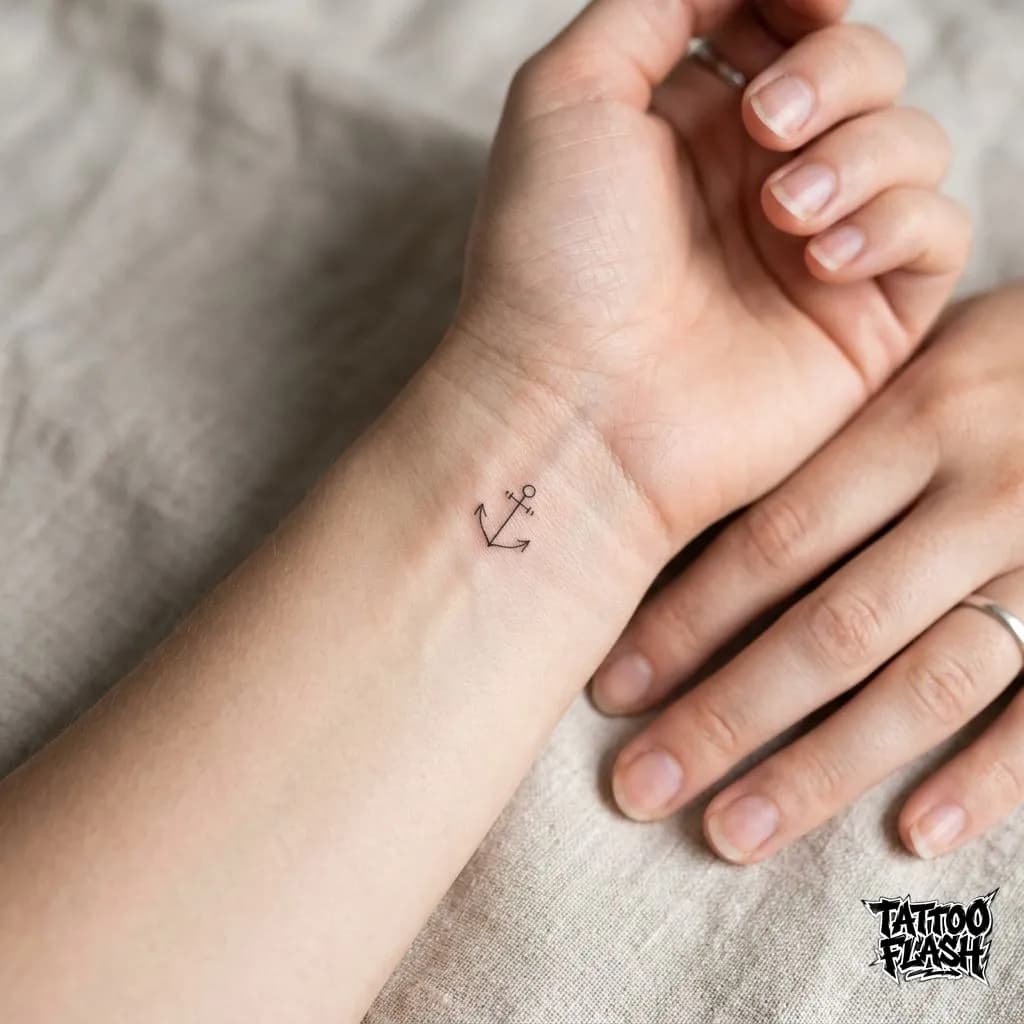 Minimalist Fine-Line Anchor Wrist Tattoo