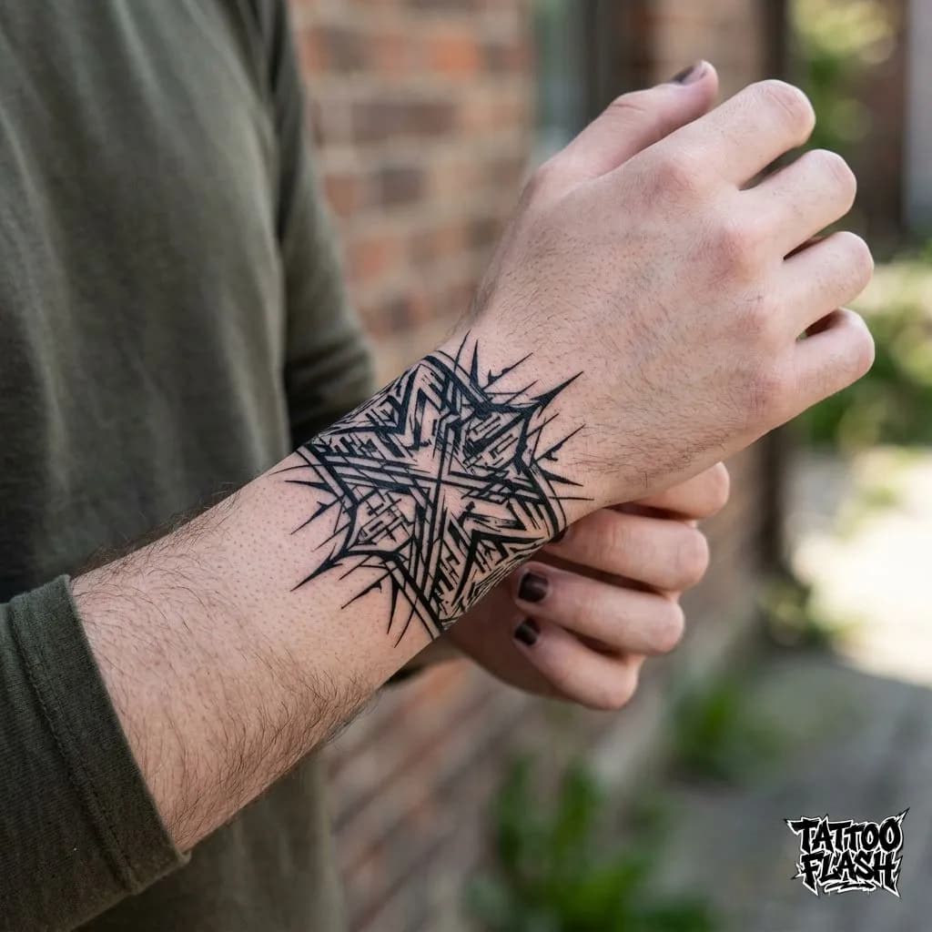 Cyber-Sigilism Blackwork Wrist Tattoo