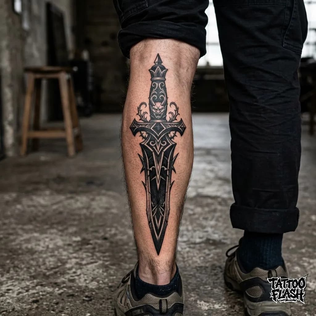 Gothic Dark Art Blackwork Dagger Tattoo