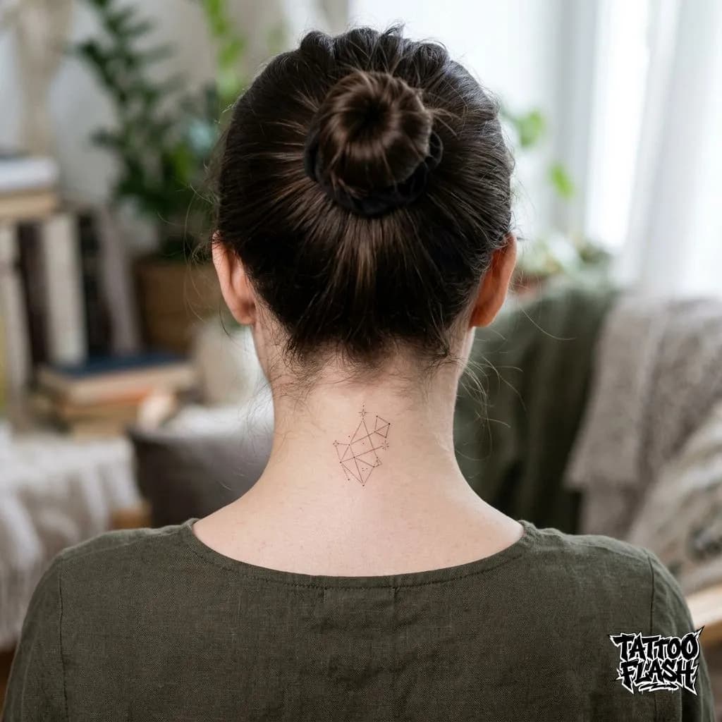 Minimalist Fine-Line Constellation Nape Tattoo