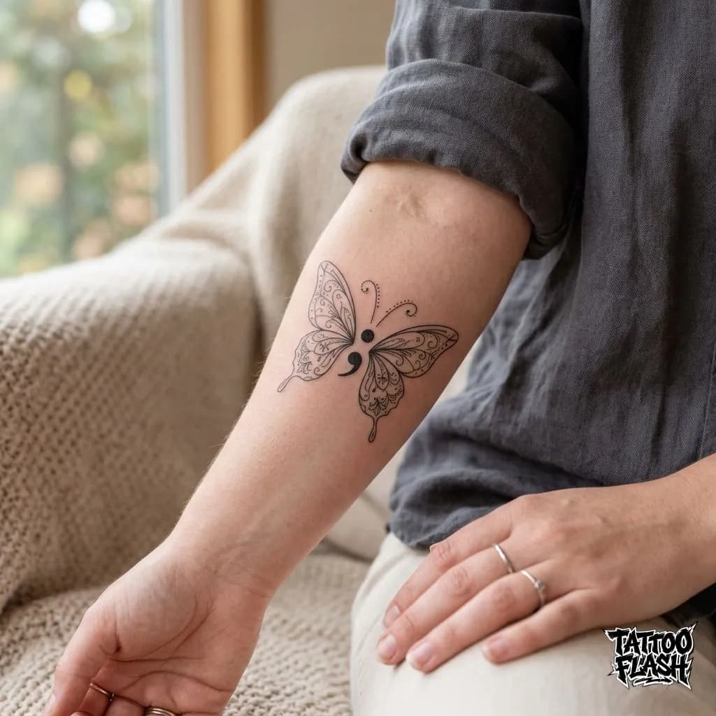 Semicolon Butterfly Tattoo Meaning
