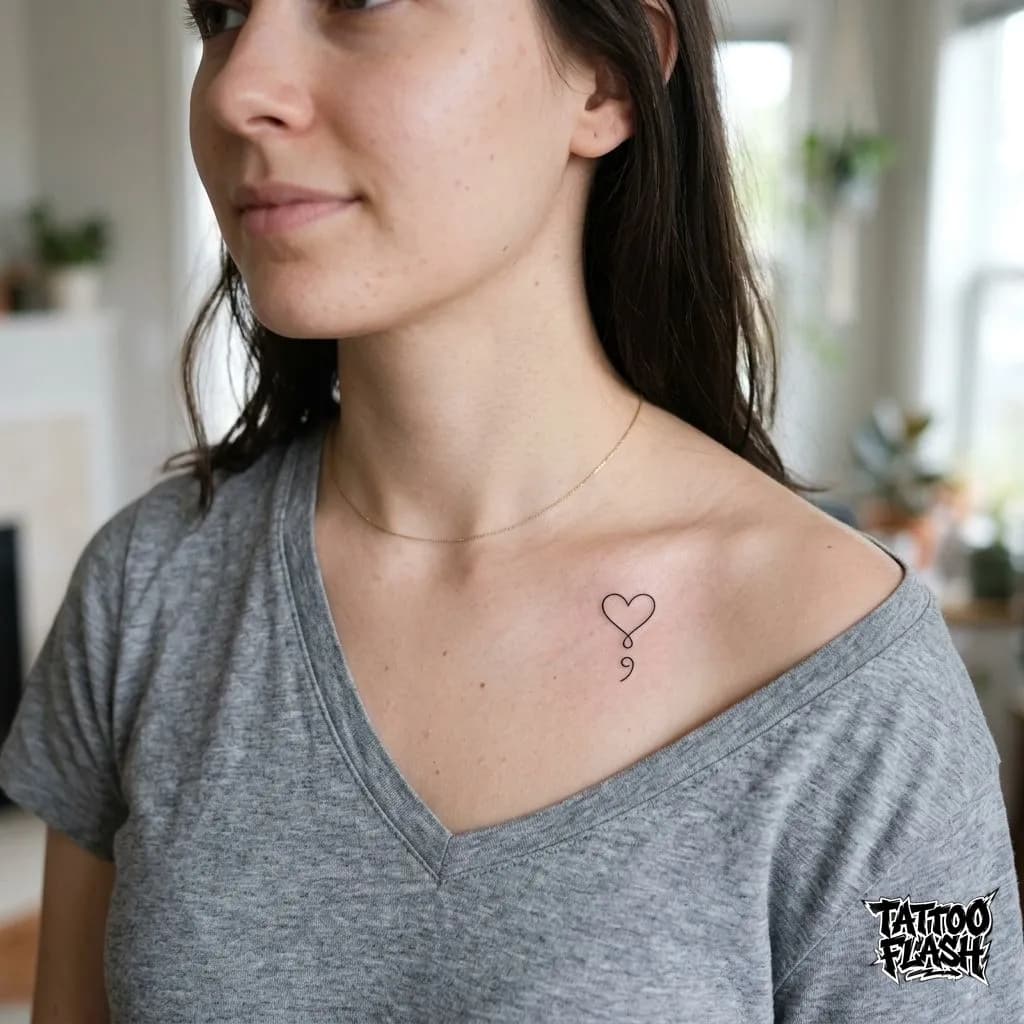 Semicolon Heart Tattoo Design