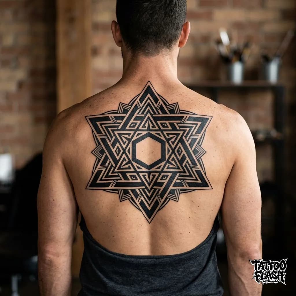 Geometric Blackwork Hexagram Star Tattoo