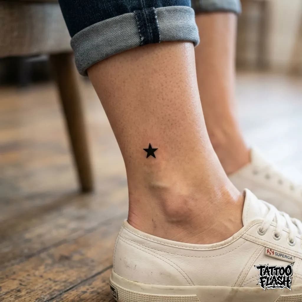 Tiny Minimalist Black Star Ankle Tattoo