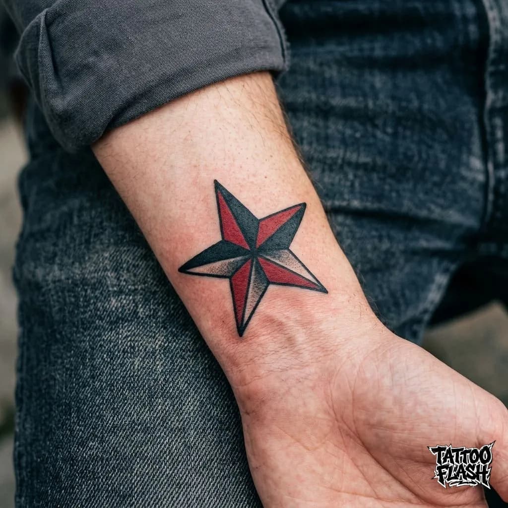 Traditional Nautical Star Wrist Tattoo