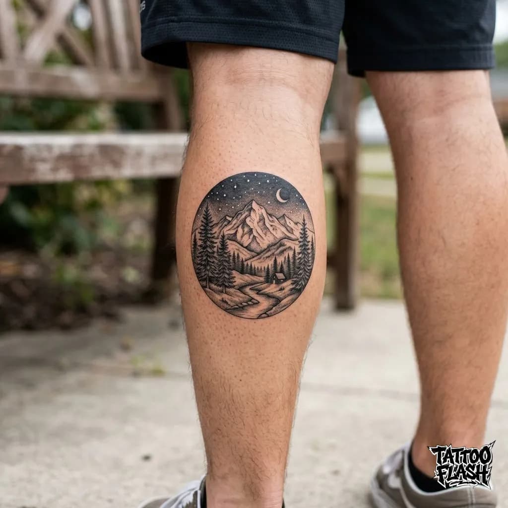 Micro-Realism Mountain Landscape Tattoo