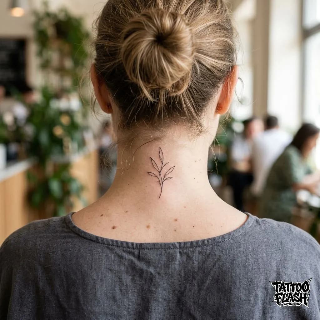 Fine-Line Botanical Nape Tattoo