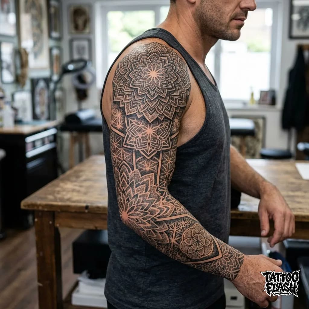 Geometric Mandala Sleeve Tattoo