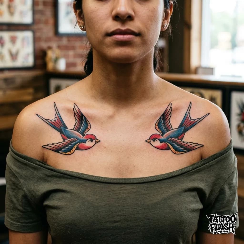 Traditional Swallow Collarbone Tattoos