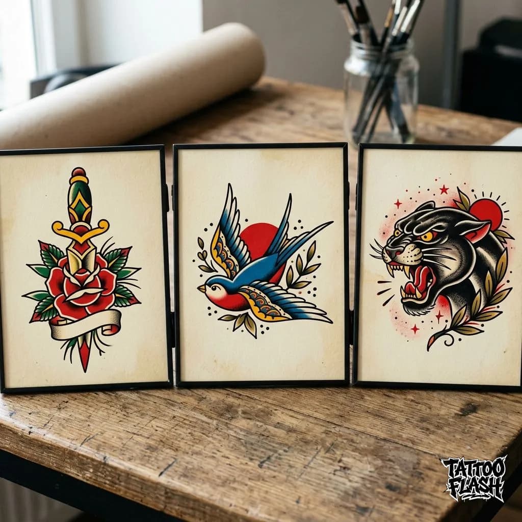 Classic Traditional Tattoo Flash Motifs Comparison
