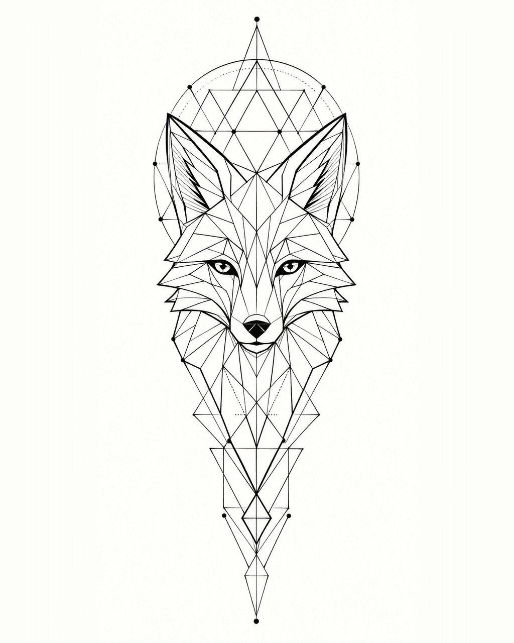 Faceted geometric fox forearm tattoo with tessellated halo