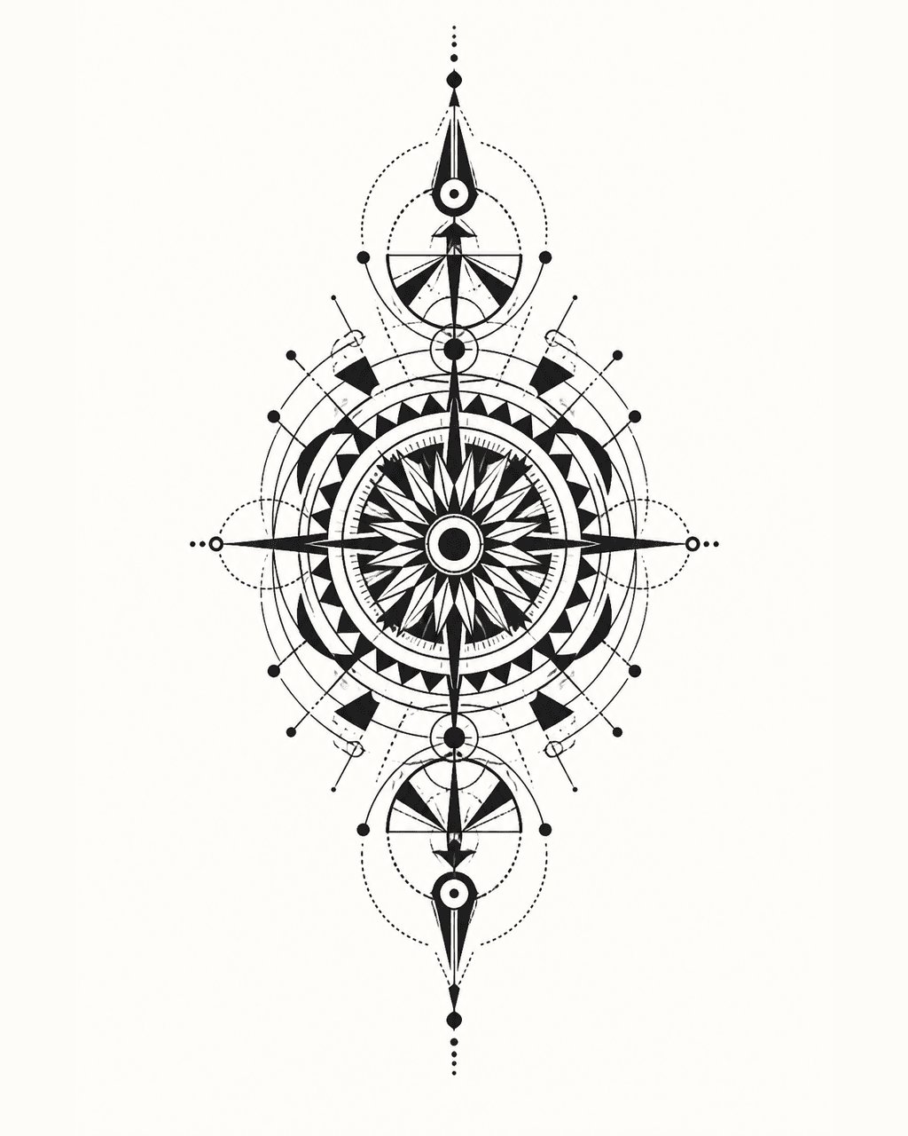 Sacred geometry compass mandala sternum tattoo design