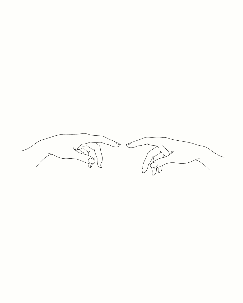Minimalist reaching hands contour collarbone tattoo design